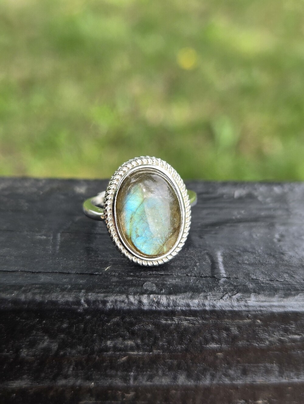 Blue Flash Labradorite Statement Ring Adjustable